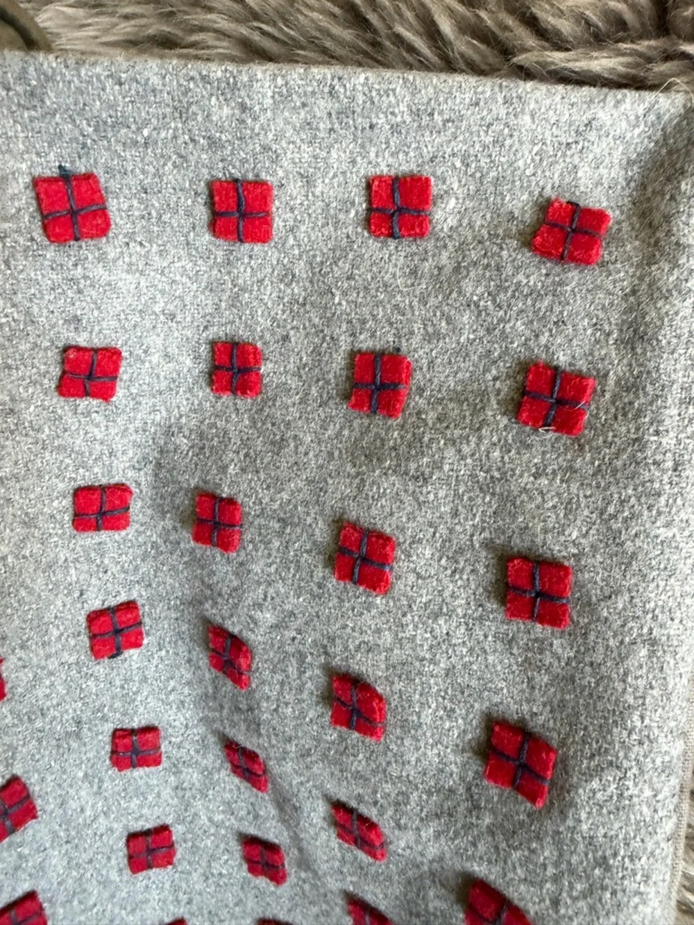 West Elm Gray Red Felt Presents Pillow Cover